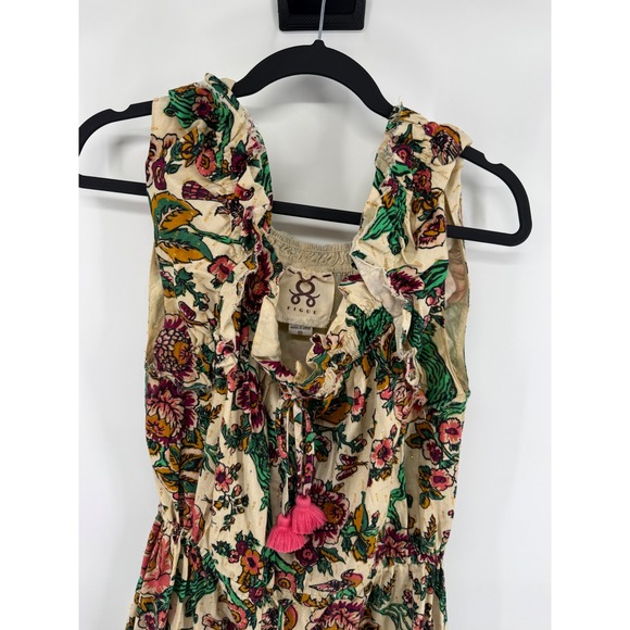 Figue Womens Floral Bird Print Tassel Ruffle Midi Dress Cream Gold Lurex Size M - Picture 4 of 8